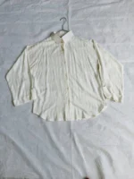 Ivory shirt for women with tonal textured stripes and band collar – Ara Designs