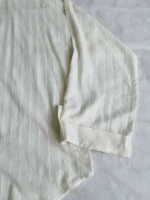 Ivory shirt for women with tonal textured stripes and band collar – Ara Designs