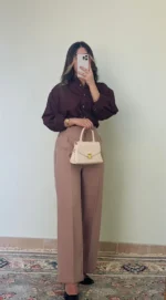 Chocolate brown shirt for women with button-down front – Ara Designs