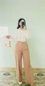 White georgette shirt for women with pearl buttons and balloon sleeves – Ara Designs ✅